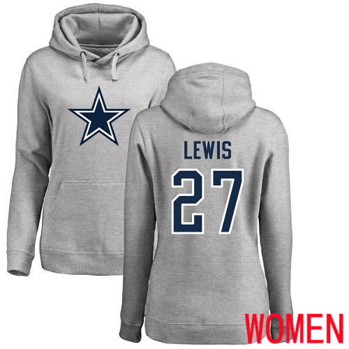 Women Dallas Cowboys Ash Jourdan Lewis Name and Number Logo #27 Pullover NFL Hoodie Sweatshirts->women nfl jersey->Women Jersey